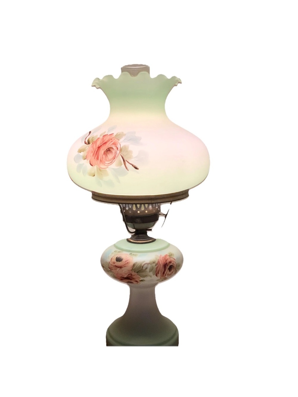 Hand-Painted Floral Glass Hurricane Lamp - Pink and green
